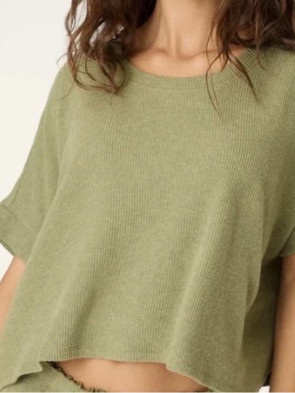 PJ salvage Soft Olive Rib Knit Short Sleeve Lounge Top